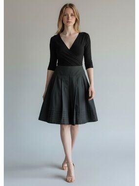 Vintage Alfred Sung Pleated A-Line Skirt 100% Cotton Lined Black Size 4